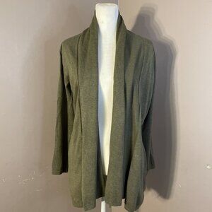 Zara Knit Cardigan Olive Green LS Open Front Ties Sz S Classic Basic Layer